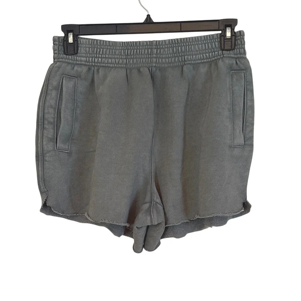 Aerie Real Good Shorts Dusty Green Elastic Waist Distressed Hem‎ Size M